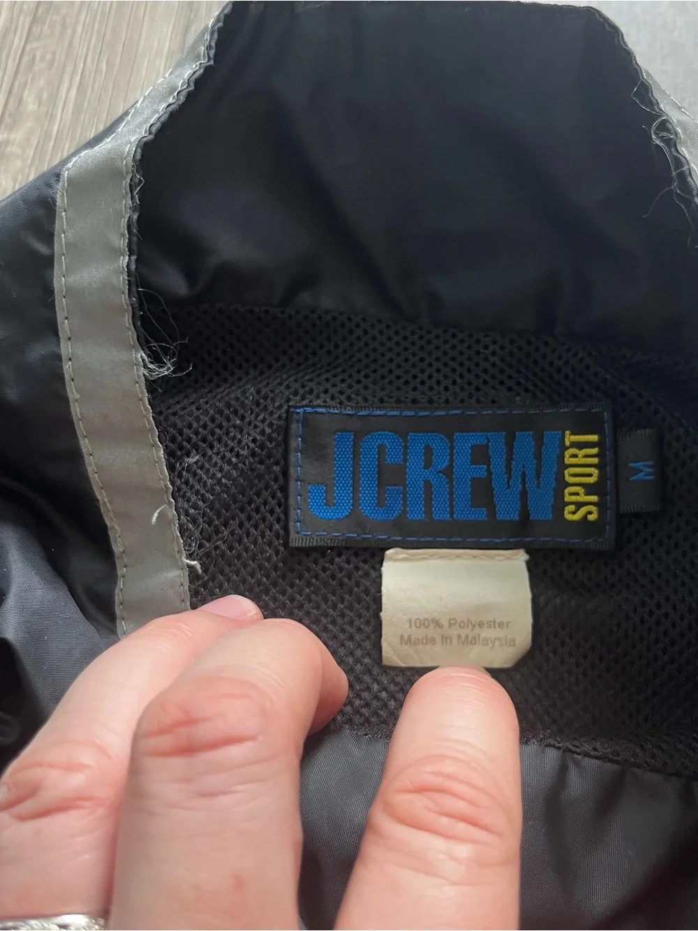 Vintage J. Crew Mens Black Windbreaker Jacket Reflective Zip Trim Size Medium